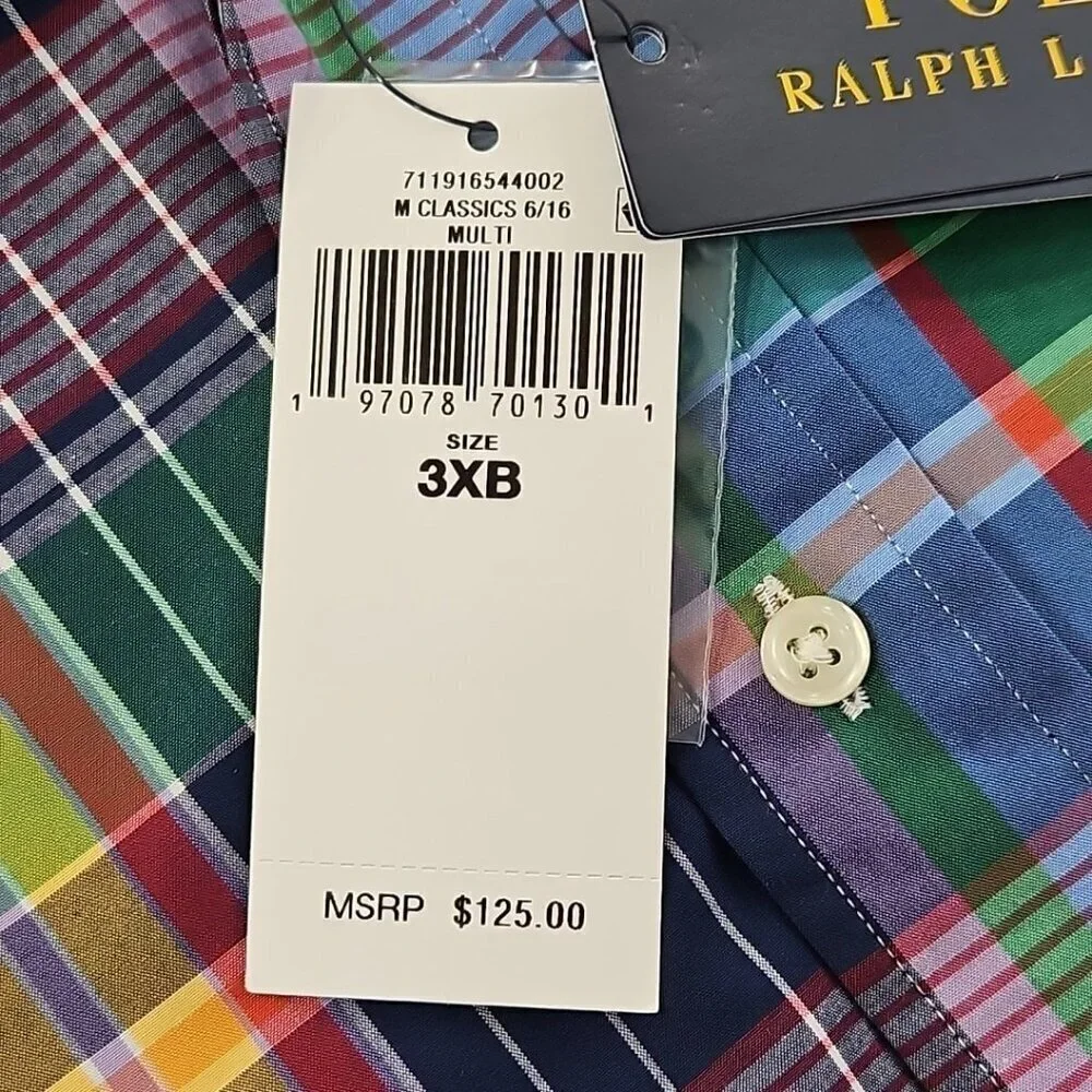 NEW Polo Ralph Lauren Classic Twill Shirt 3XB Green Plaid Blue Pony NWT MSRP$125